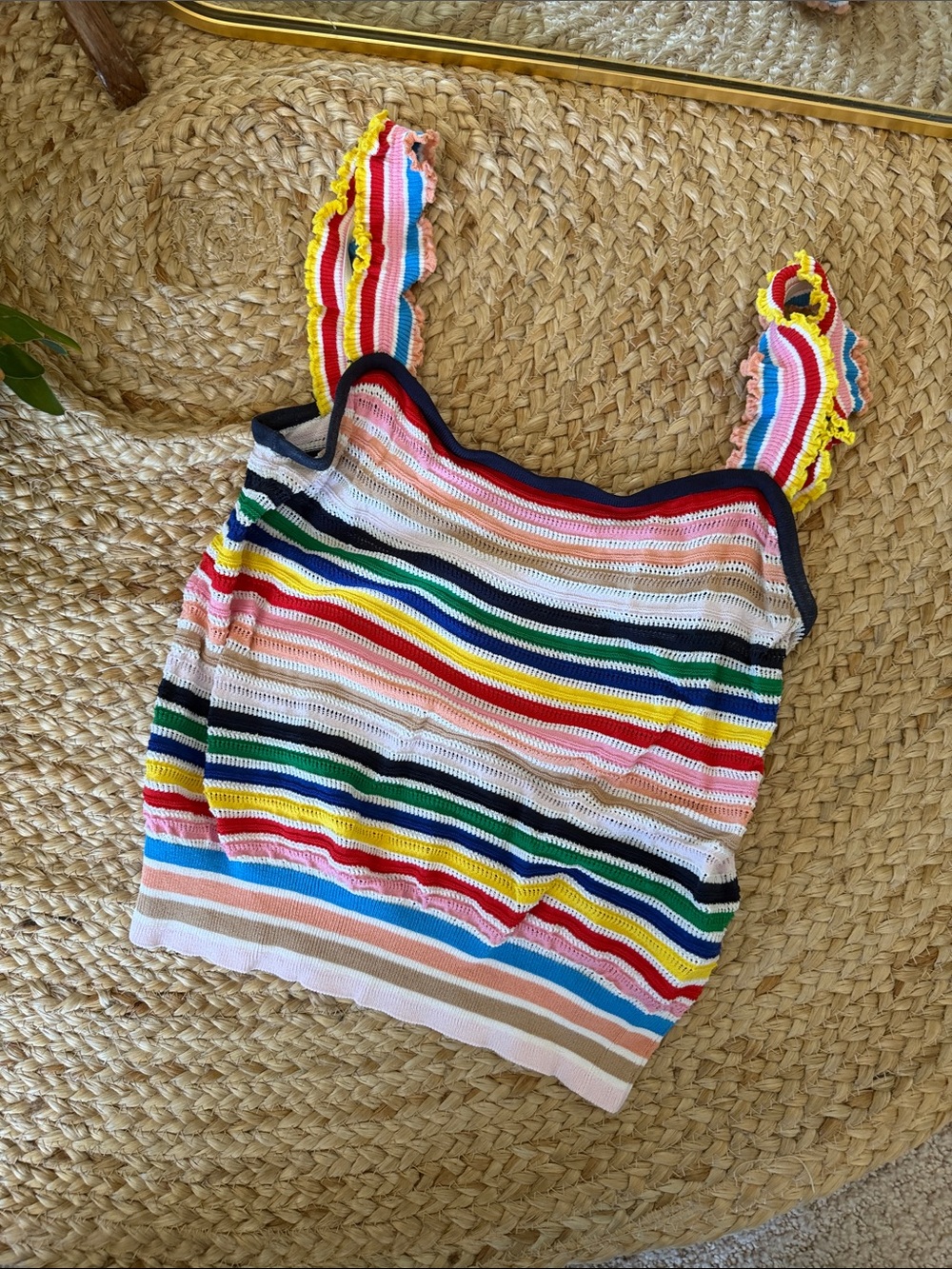J. Crew Multicolor Striped Knit Tank with Navy Trim